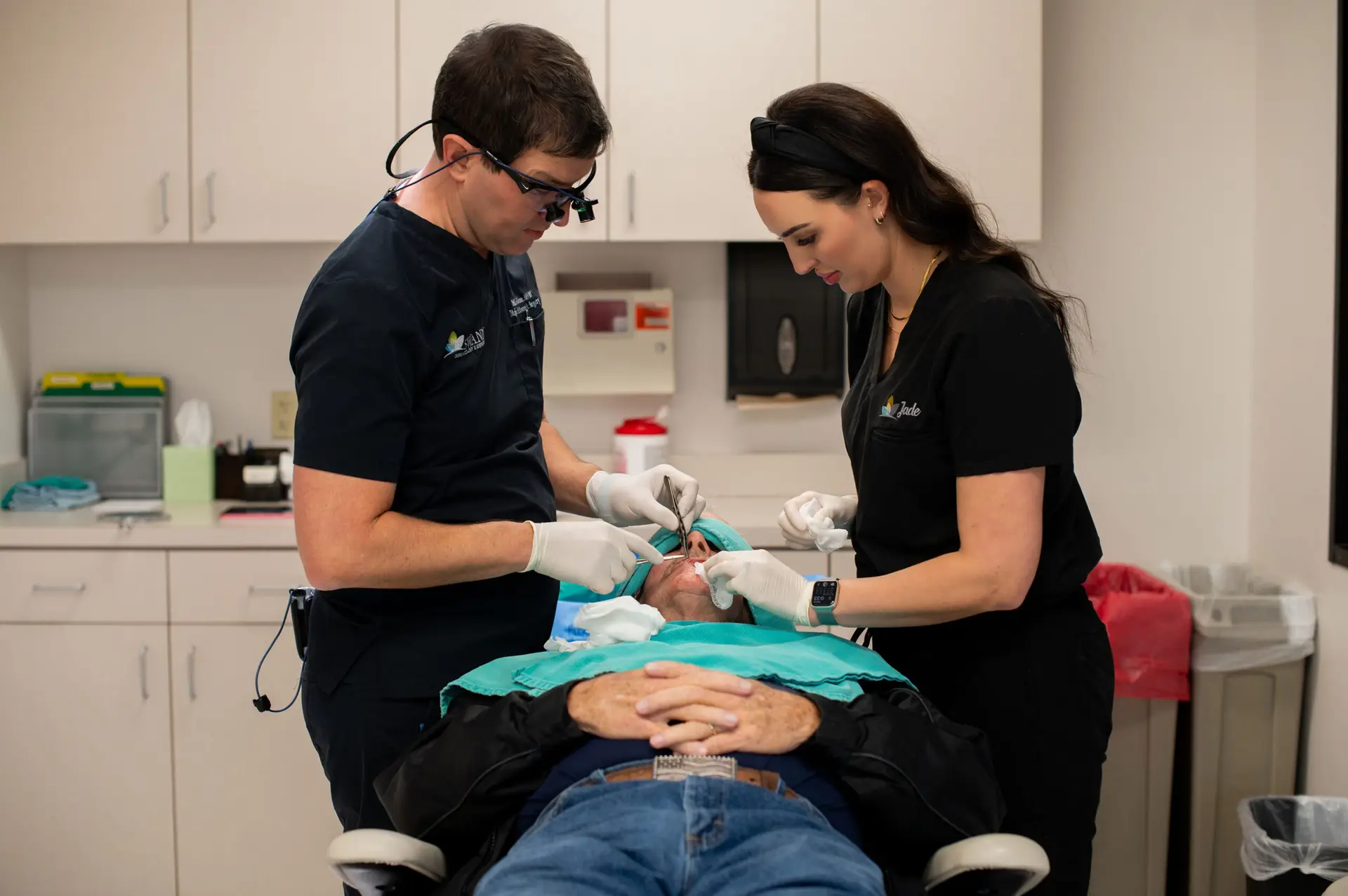 A Swann surgeon and assistant performing Mohs surgery
